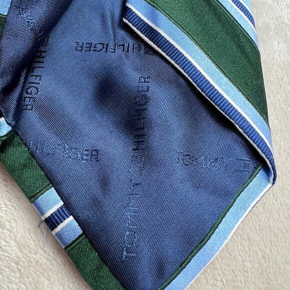 Tommy Hilfiger Diagonal Stripe Silk Tie Blue Green 3" Wide - Picture 6 of 6